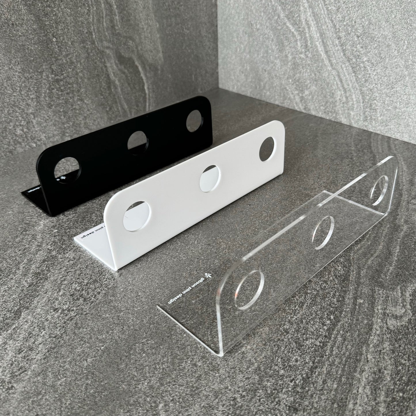 Triple Shower Soap Dispenser Holder | Acrylic Wall Mount Bracket, No-Drill, Tool-Free Install | Black, White or Clear (Bottles Not Included)