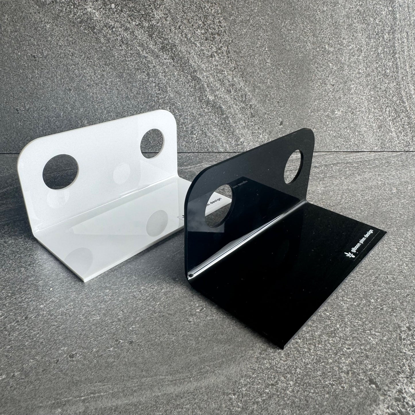 Double Basin Soap Dispenser Holder | Acrylic Wall Mount Bracket, No-Drill, Tool-Free Install | Black or White (Bottles Not Included)