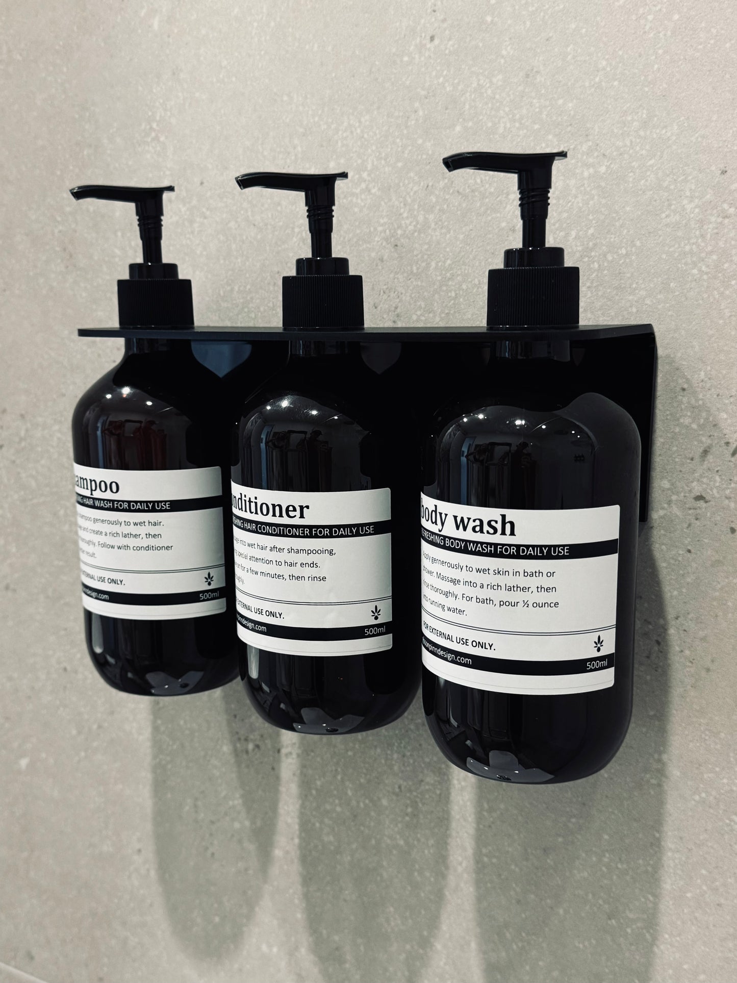 Triple Shower Soap Dispenser Holder | Acrylic Wall Mount Bracket, No-Drill, Tool-Free Install | Black, White or Clear (Bottles Not Included)