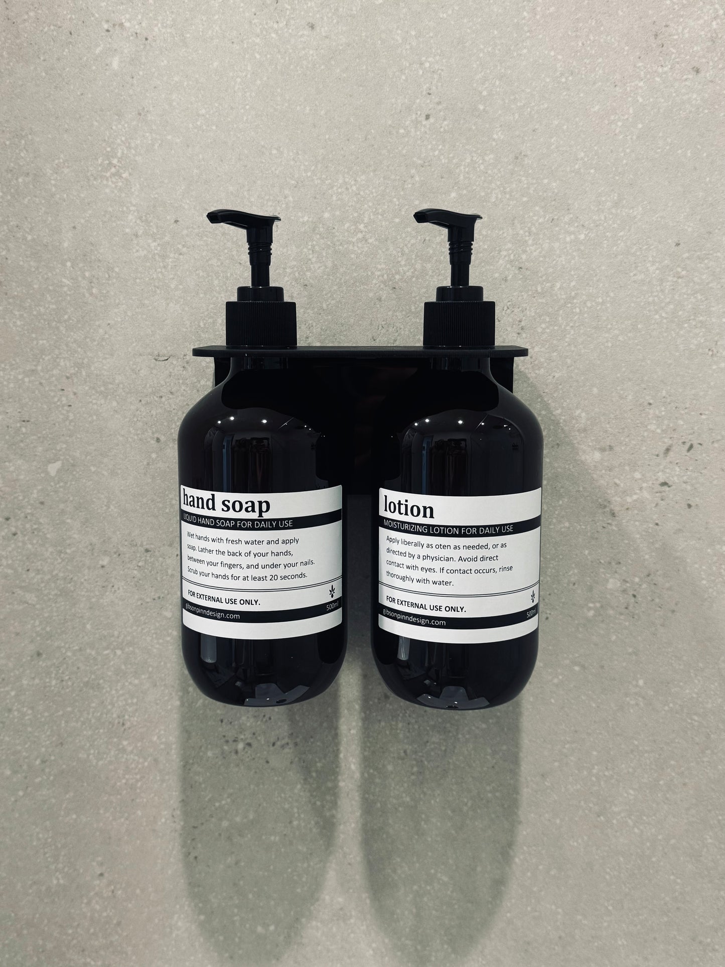 Double Basin Soap Dispenser Set with Bottles | Acrylic Wall Mount, No-Drill, 2 x 500ml Pump Bottles | Black or White