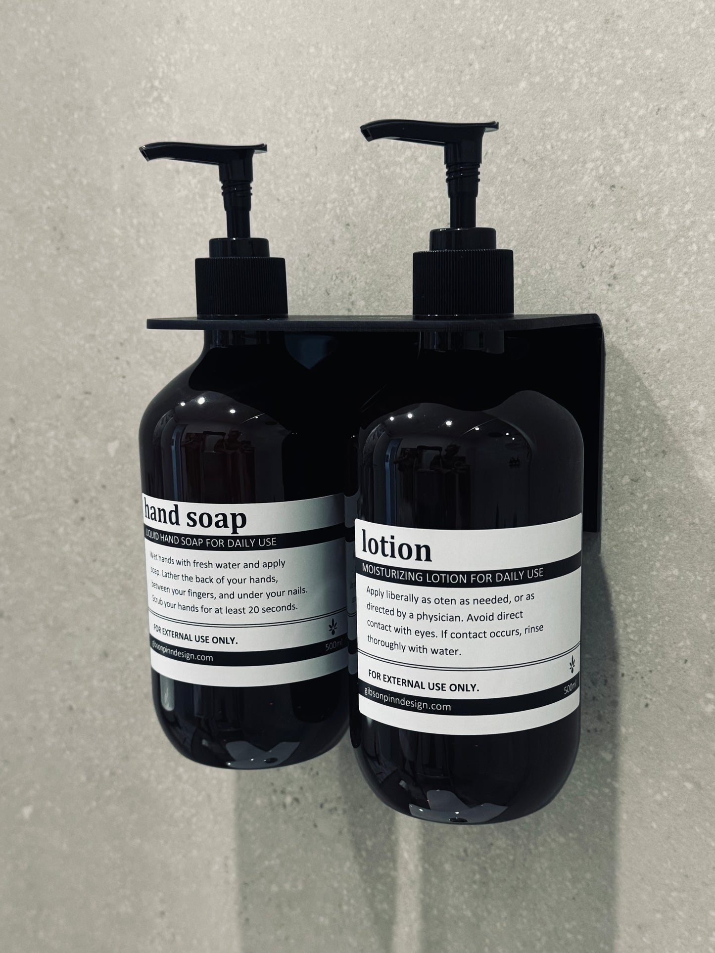 Double Basin Soap Dispenser Set with Bottles | Acrylic Wall Mount, No-Drill, 2 x 500ml Pump Bottles | Black or White