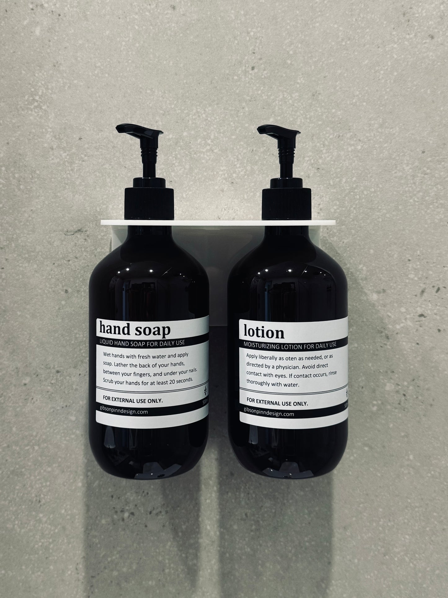 Double Basin Soap Dispenser Set with Bottles | Acrylic Wall Mount, No-Drill, 2 x 500ml Pump Bottles | Black or White