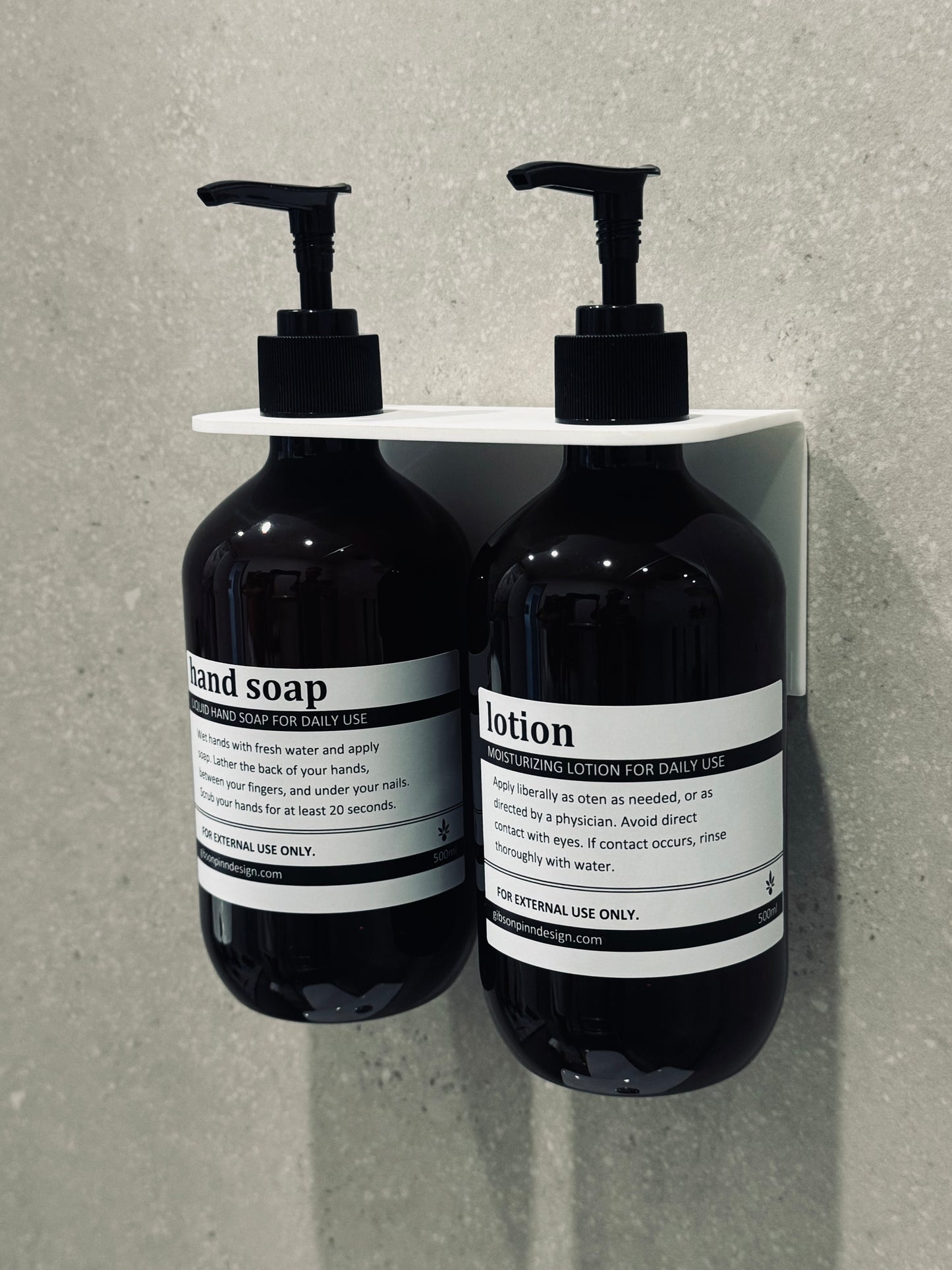 Double Basin Soap Dispenser Set with Bottles | Acrylic Wall Mount, No-Drill, 2 x 500ml Pump Bottles | Black or White